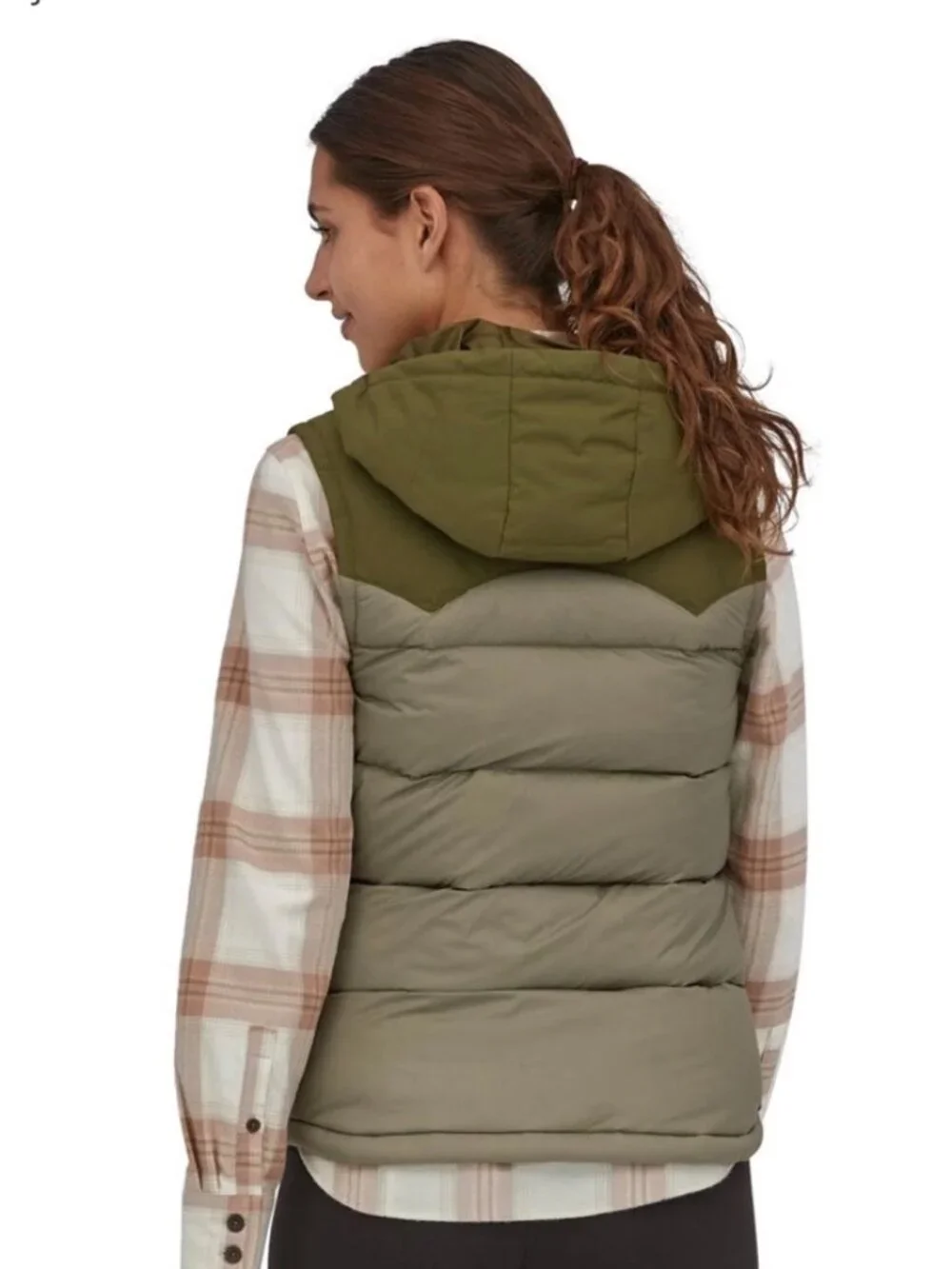 Patagonia Women's Bivy Hooded Down Vest Small Green Recycled Puffer EUC